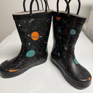 Toddler size 8 Rain boots- Space, black and multi color
